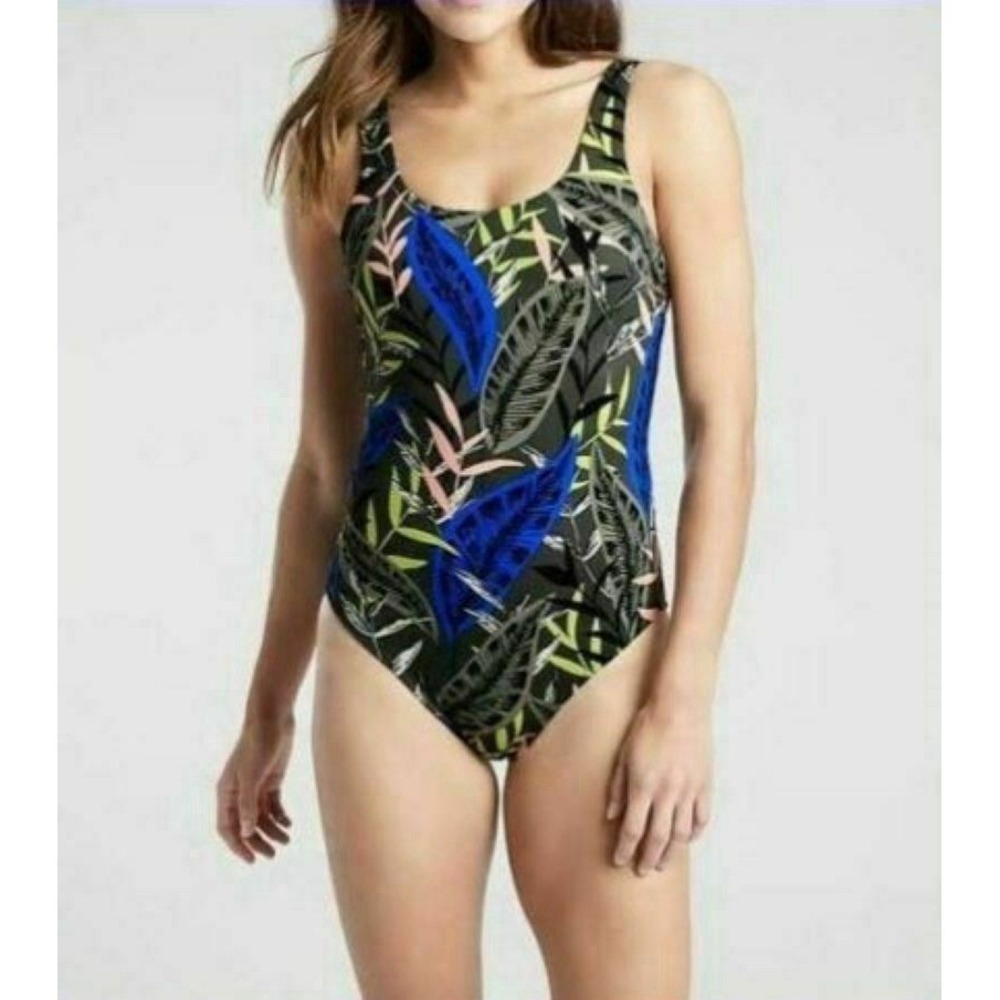 Athleta One Piece Swimsuit Womens Small‎ Tropical Multicolor Blue Midnight Palm